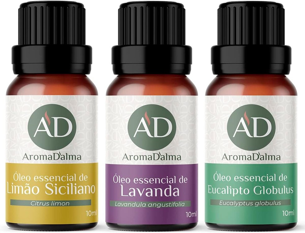 Kit três óleos essenciais: lavanda, limão e eucalipto — Foto: Divulgação