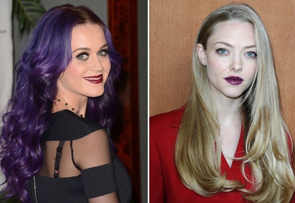 Katy Perry preferiu um olho mais esfumado, enquanto Amanda Seyfreid deixou o foco total nos lábios (Foto: Getty Images) — Foto: Glamour