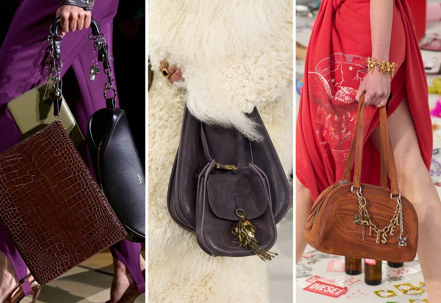 Da esquerda para a direita: Mugler e Chloé na Semana de Moda de Paris Outono/Inverno 2026 / Diesel na Semana de Moda de Milão Outono/Inverno 2026