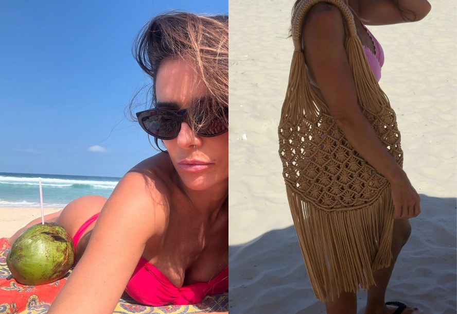 Deborah Secco compra bolsa de artesã em Copacabana