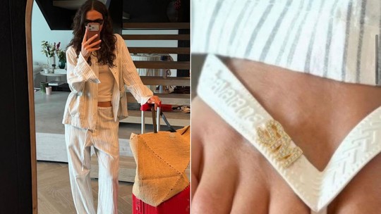 Em Salvador, Bruna Marquezine usa chinelo com pingente em homenagem à Shawn Mendes