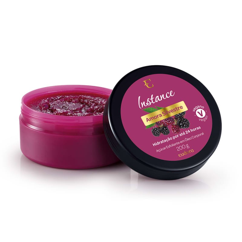 Açúcar Esfoliante em Óleo Corporal Instance Amora Silvestre, da Edudora, por R$ 49,99
