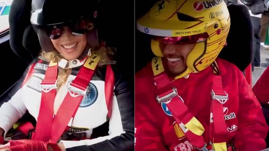 Beyoncé se diverte durante volta em alta velocidade no carro de Lewis Hamilton