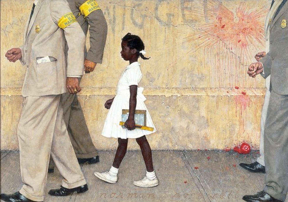 Quadro de Normal Rockwell inspirado no momento em que Ruby Bridges chega para estudar em uma escola só de brancos (Foto: Divulgação) — Foto: Glamour