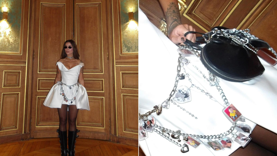 Bianca Andrade usa look com fotos do filho em Paris