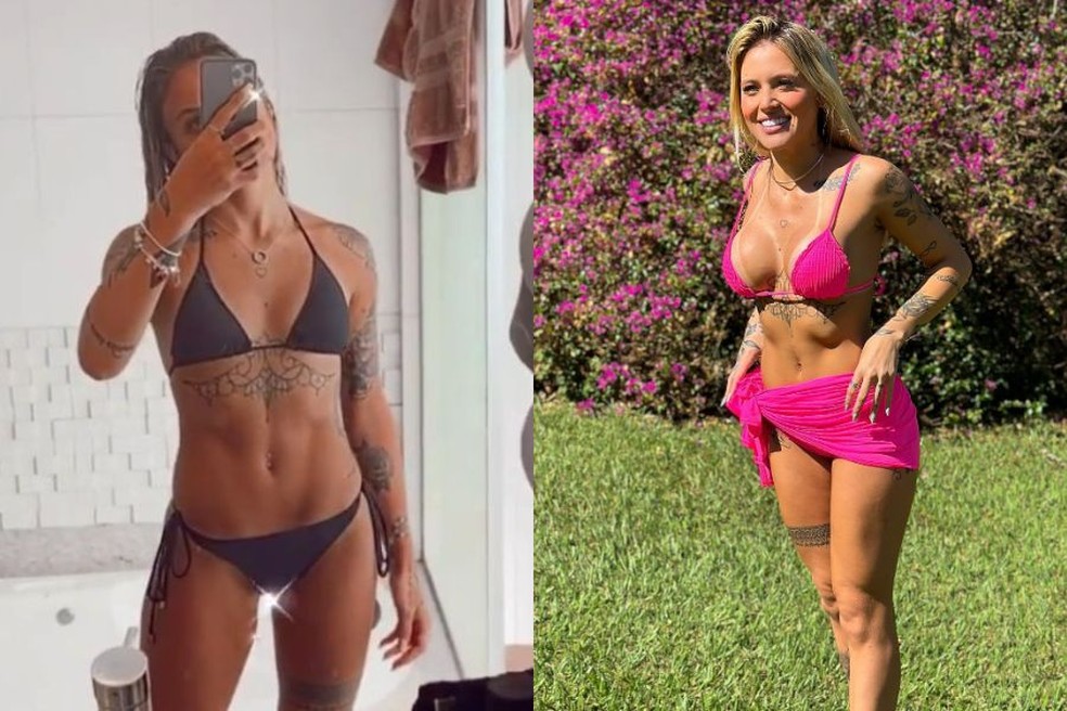 Antes e depois Cássia Lourenço — Foto: Reprodução/Instagram