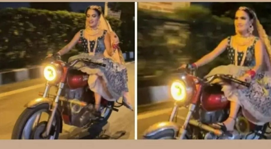 Noiva viraliza ao chegar dirigindo moto no próprio casamento, mas é criticada na web