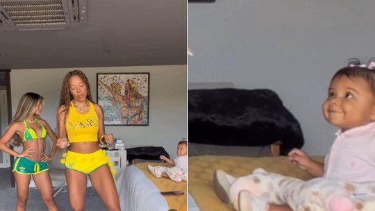 Ludmilla e Brunna Gonçalves se divertem com reação de Zuri ao ver as mães dançando