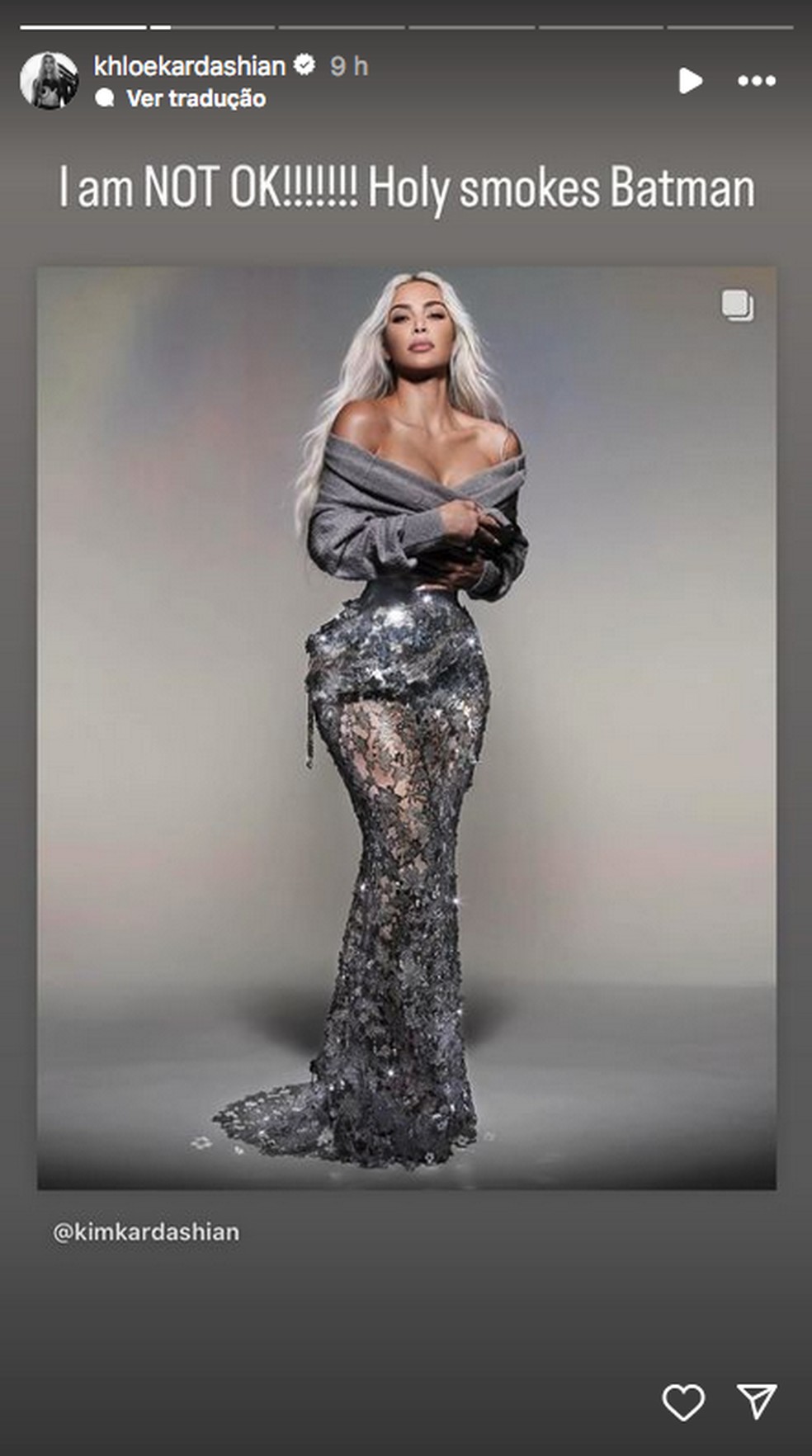 Met Gala 2024: de fora do evento, Khloé Kardashian reage ao look das irmãs — Foto: Instagram