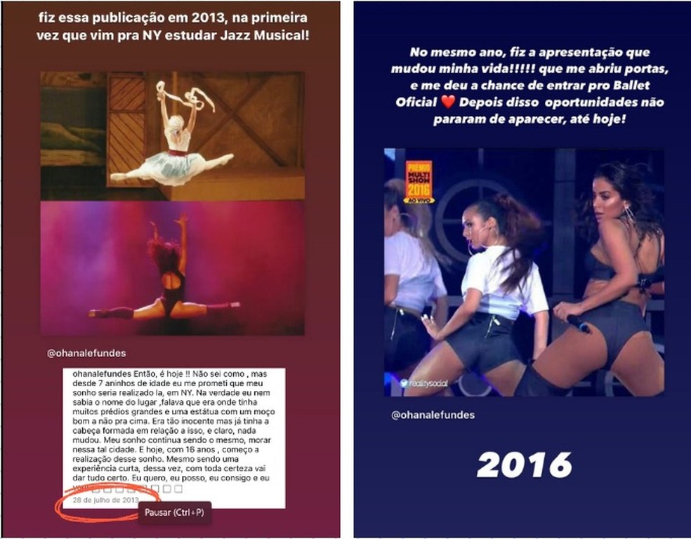 Ohana Lefundes relembra inicio de carreira ao lado de Anitta — Foto: Reprodução/Instagram