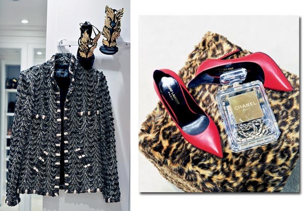 "Esse casaco da Chanel é pra ser guardado pro resto da vida. Minha bolsa queridinha da vez é essa clutch Chanel de embalagem ed perfume" (Foto: Rômulo Fialdini) — Foto: Glamour