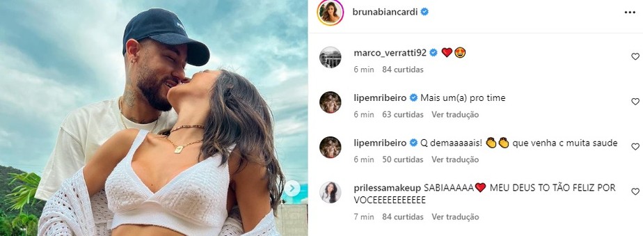 Nomes famosos parabenizam Bruna Biancardi e Neymar em anúncio de gravides