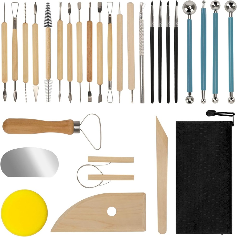 Kit com 32 ferramentas para escultura em cerâmica — Foto: Divulgação