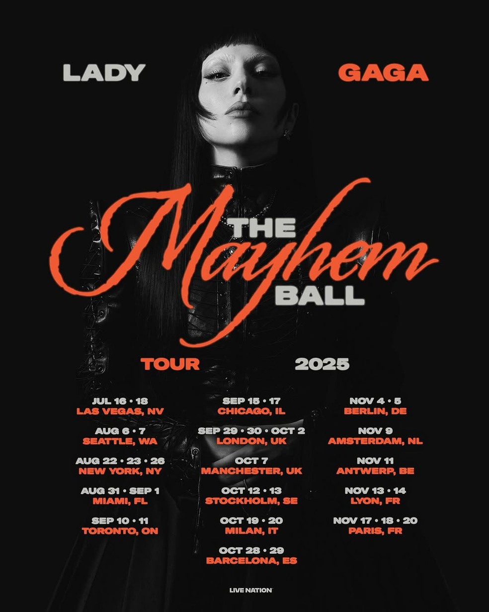 Lady Gaga anuncia turnê para 2025 — Foto: Instagram