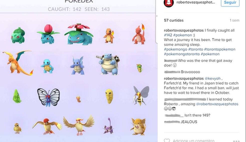 Roberto Vazquez já caçou todos os Pokémon disponíveis na América do Norte (Foto: Reprodução/ Instagram) — Foto: Glamour