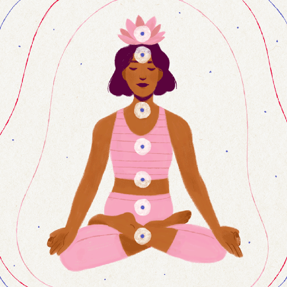 A kundalini yoga trabalha os sete chacras por meio de exercícios de respiração, movimentos corporais e mantras (Foto: Arte: Marcella Tamayo) — Foto: Glamour