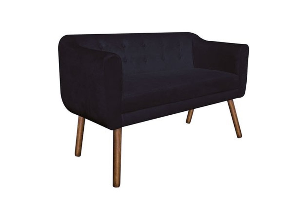 Sofá Retrô Namoradeira Julia 2 Lugares Suede Preto (Foto: Divulgação) — Foto: Glamour