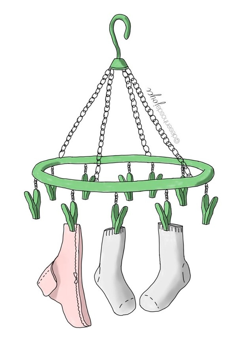 Varal para peças menores (Foto: Ilustração: Joyce Veiga (@desenhosdajoyce)) — Foto: Glamour