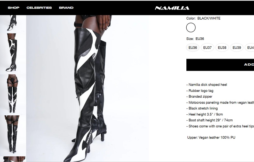 Modelo parecido de bota usada por Anitta — Foto: Reprodução/Namilia