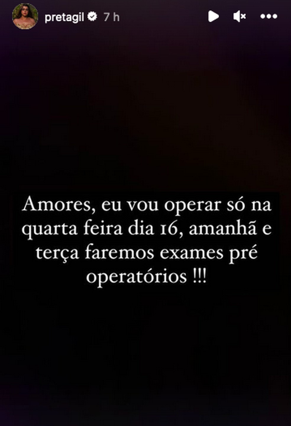 Preta avisa sobre cirurgia — Foto: Reprodução/Instagram