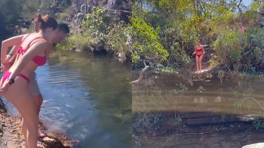 Ana Clara supera o medo e pula de cachoeira na Chapada dos Veadeiros