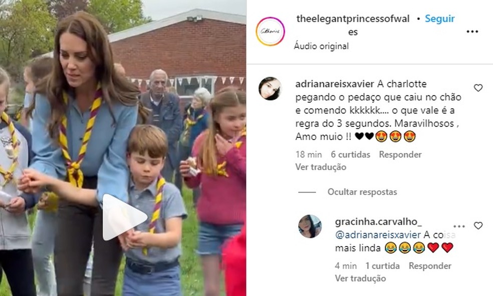 Web reage a cena da princesa Charlotte em evento — Foto: Reprodução/Instagram