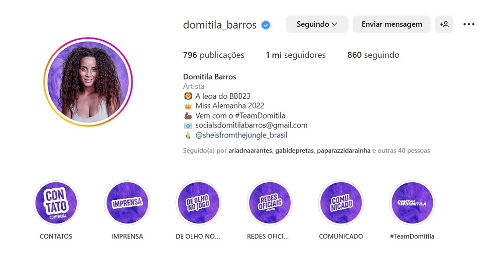 Domitila Barros bate 1 milhão de seguidores — Foto: Instagram