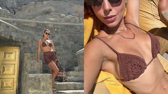 Giovanna Lancellotti renova o bronzeado com biquíni de crochê em Mykonos