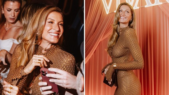 Gisele Bündchen aposta em vestido transparente para jantar de gala em São Paulo 
