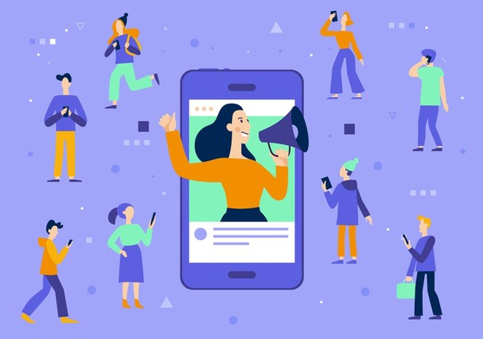 Vector illustration in flat simple style with characters - influencer marketing concept - blogger promotion services and goods for her followers online (Foto: Getty Images/iStockphoto) — Foto: Glamour