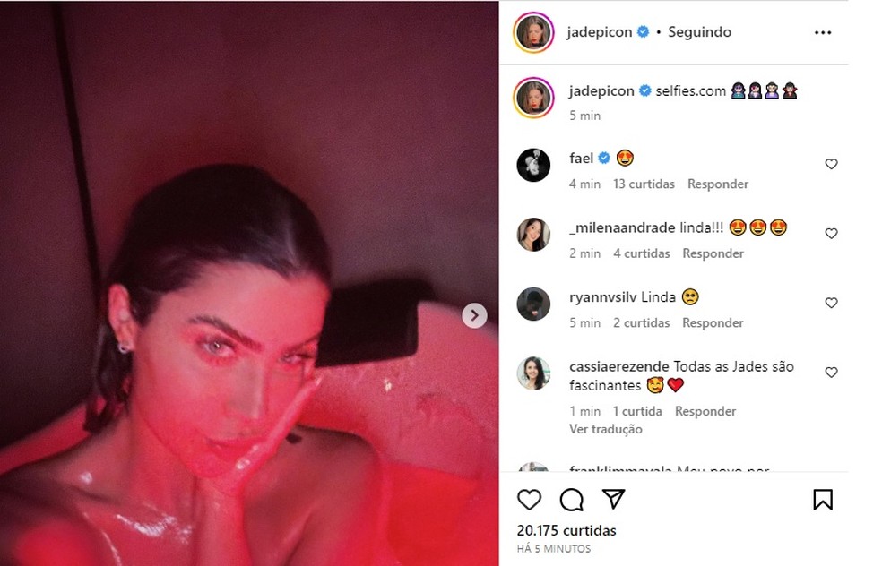 Chuva de elogios em galeria de selfies de Jade Picon — Foto: Reprodução/Instagram