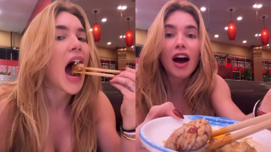 Virginia Fonseca experimenta prato com cérebro durante viagem à China