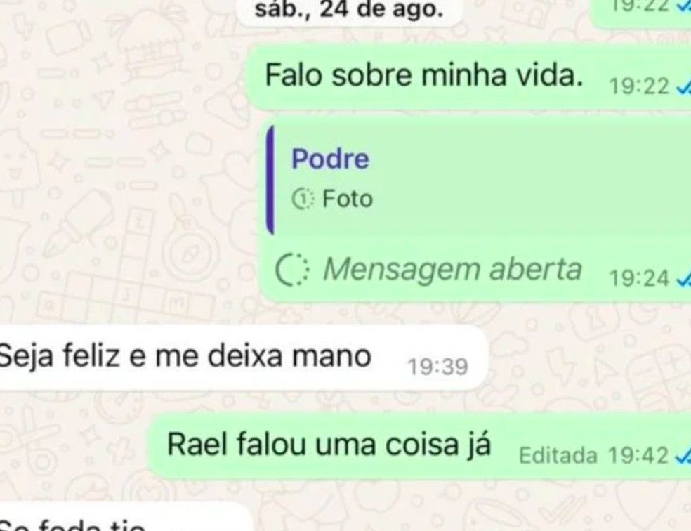 Gato Preto xinga a Nicoly após a jovem dizer que o filho do ex casal falou a primeira palavra — Foto: Reprodução/Internet