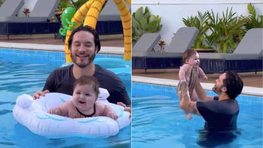 Eliezer encanta web ao mostrar dia de piscina com a pequena Lua; bebê usou maiô grifado de R$1.180