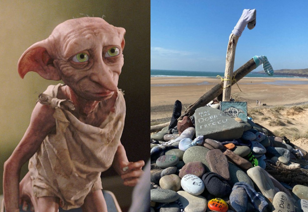 Túmulo dedicado a Dobby, elfo de Harry Potter, pode ser removido de praia no País de Gales — Foto: Divulgação/Instagram @onabigadvanture