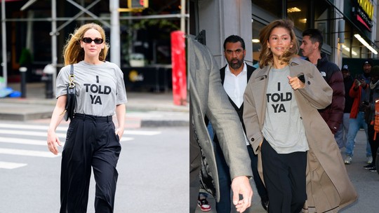 Coincidência fashion! Jennifer Lawrence mostra que é fã de "Challengers" com camiseta de Zendaya