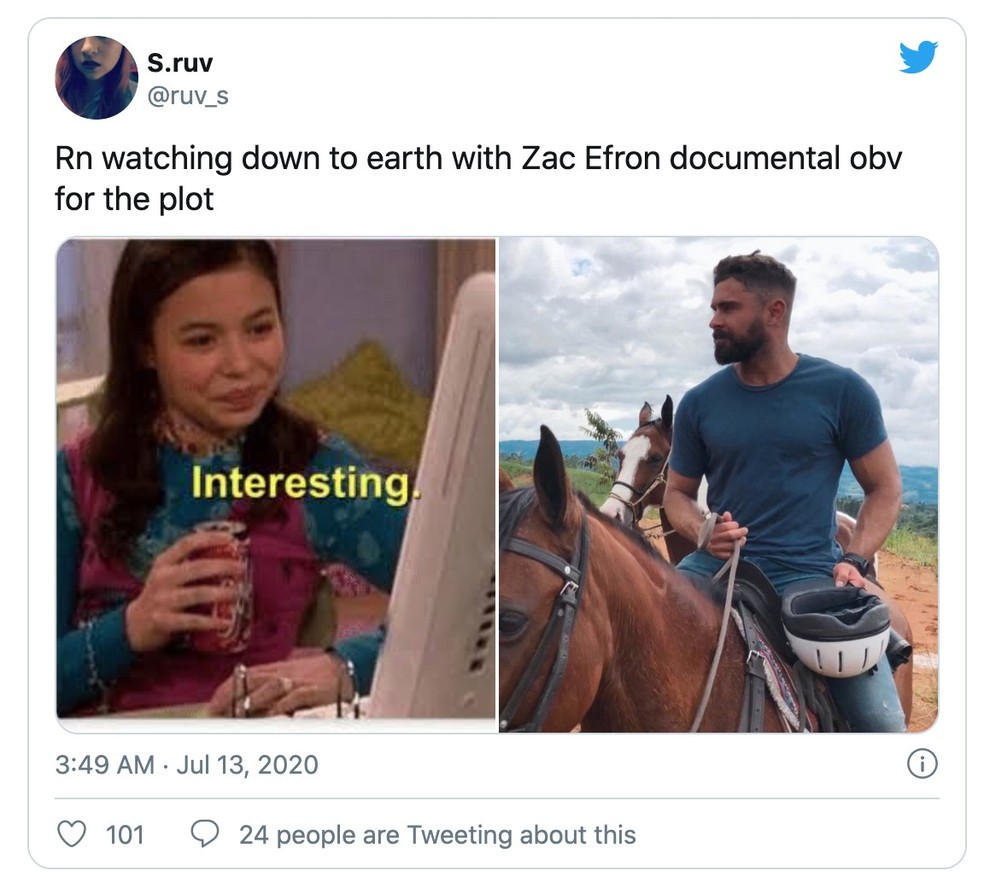 Zac Efron, viagem e sustentabilidade: tudo o que a gente quer ver numa série documental (Foto: Twitter) — Foto: Glamour