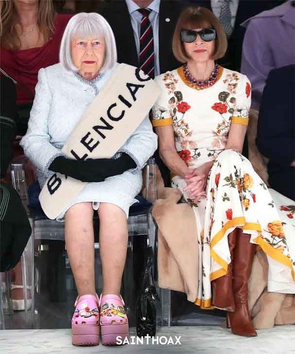 Meme da Rainha Elizabeth ao lado de Anna Wintour (Foto: Instagram/Reprodução) — Foto: Glamour