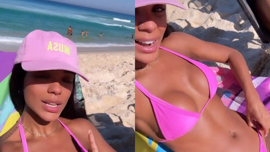 De biquíni rosa, Brunna Gonçalves aproveita dia ensolarado na praia