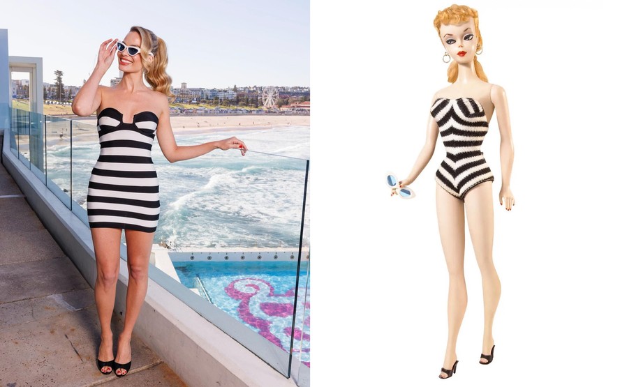 Margot Robbie atualiza look beachwear da Barbie de 1959