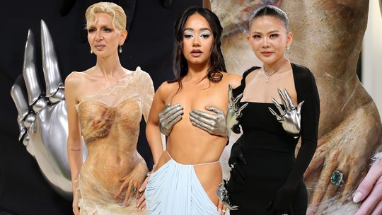 Escultura de mãos, silhueta de corpo e mais efeitos realistas no tapete vermelho do Met Gala 2026 Escultura de mãos, silhueta de corpo e mais efeitos realistas no tapete vermelho do Met Gala 2026