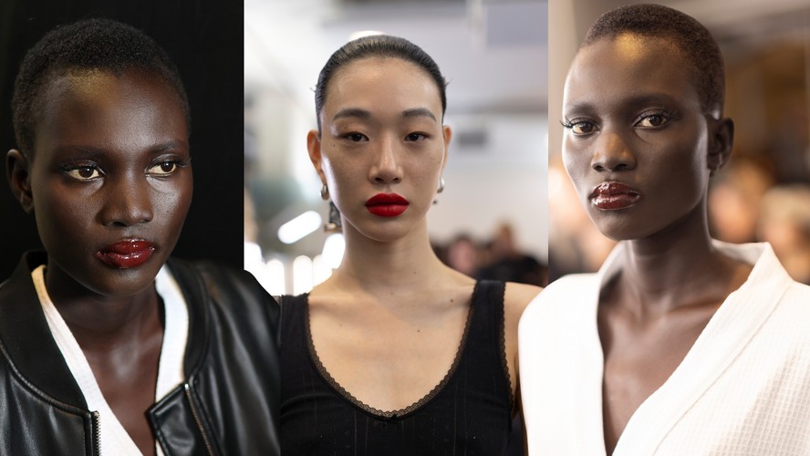 Lábios vinílicos e cílios de boneca: por dentro da maquiagem da Tom Ford na PFW