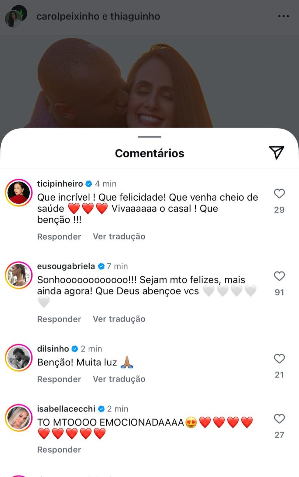 Famosos celebram primeira gravidez de Thiaguinho e Carol Peixinho — Foto: Reprodução/Instagram