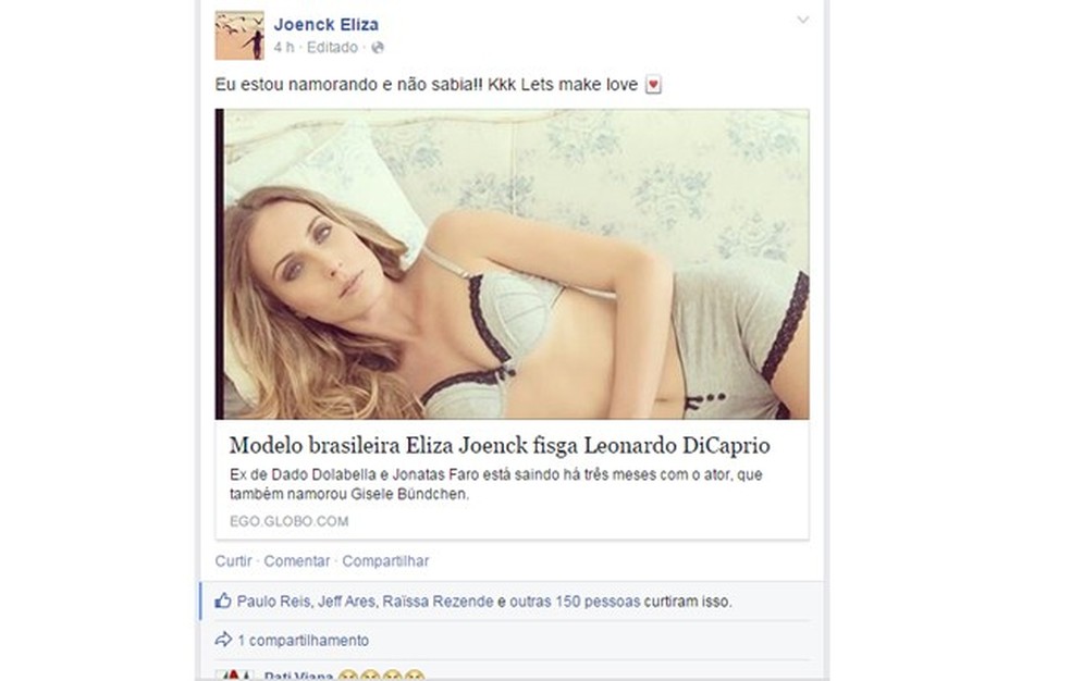 Eliza Joenck pode estar namorando o ator Leonardo DiCaprio. Humm (Foto: Reprodução / Facebook) — Foto: Glamour