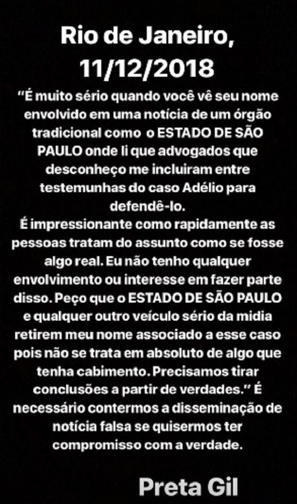 Preta Gil desmente que será testemunha em caso do homem que tentou ...