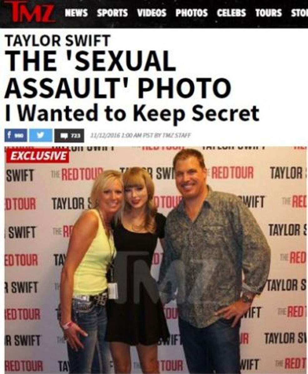 Taylor Swift ao lado do radialista no meet-and-greet em 2013 (Foto: Divulgação) — Foto: Glamour