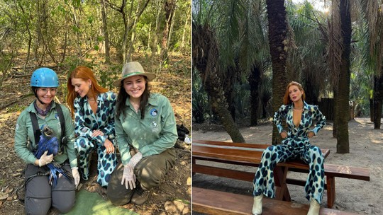 Marina Ruy Barbosa registra viagem ao Pantanal e posa com arara azul