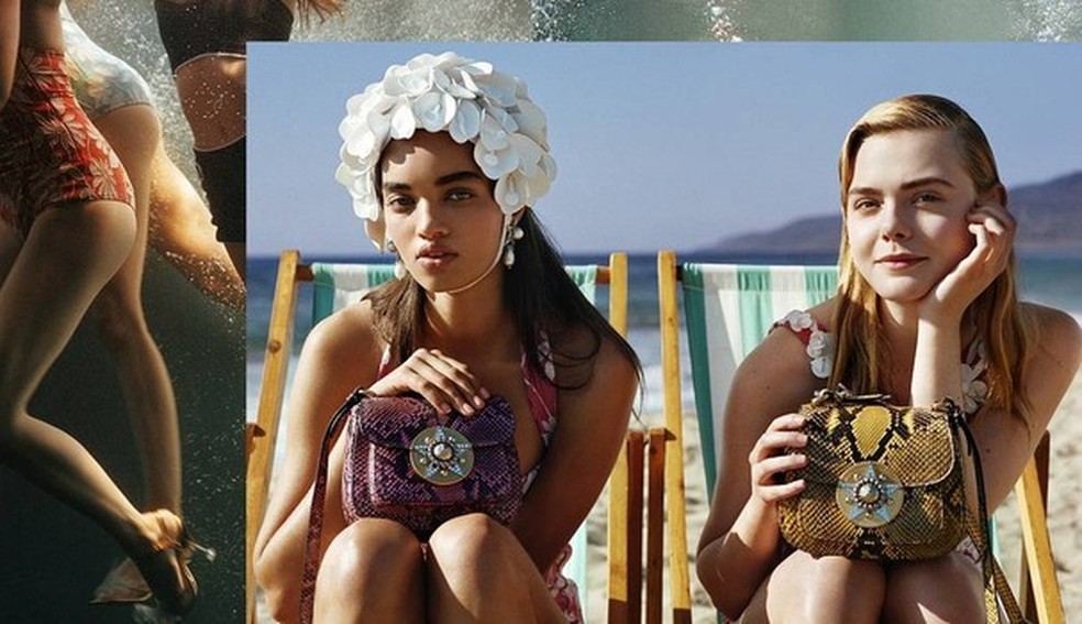 Ellen Rosa e Elle Fanning na campanha de verão 2017 da Miu Miu (Foto: Divulgação) — Foto: Glamour