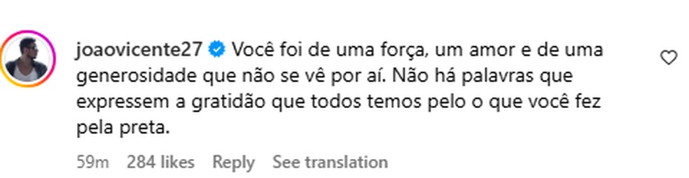 Famosos agradecem Jude Paulla por apoio nos últimos momentos de Preta Gil — Foto: Reprodução/Instagram