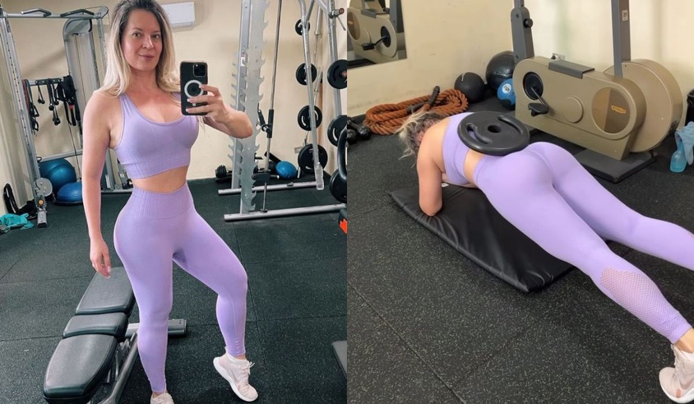 Joice Hasselmann treina abdômen e mostra o corpo no espelho